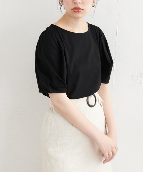 natural couture(ナチュラルクチュール)の「タックスリーブTシャツ(Tシャツ/カットソー・レディース・ミント/カーキ/オフホワイト/ブラック/ピンク・FREE)」の8枚目の写真