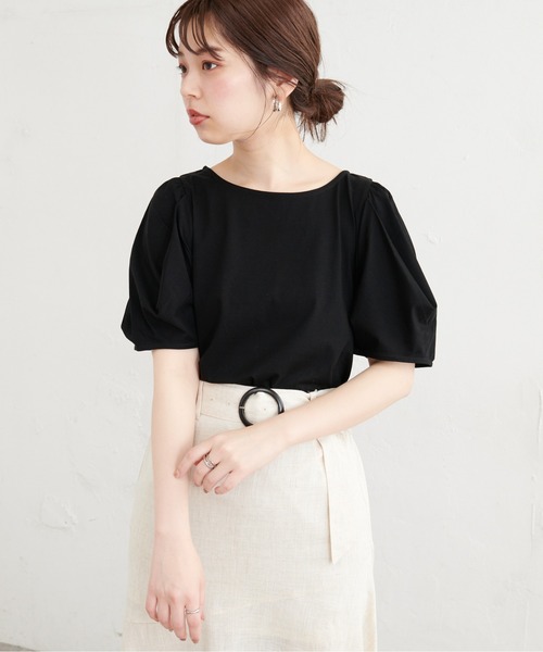 natural couture(ナチュラルクチュール)の「タックスリーブTシャツ(Tシャツ/カットソー・レディース・ミント/カーキ/オフホワイト/ブラック/ピンク・FREE)」の9枚目の写真