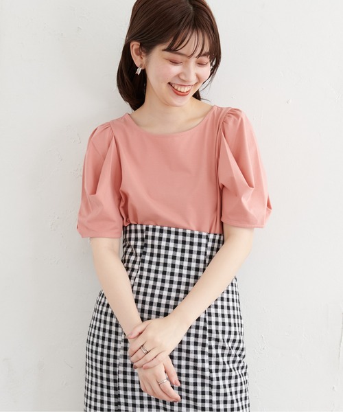 natural couture(ナチュラルクチュール)の「タックスリーブTシャツ(Tシャツ/カットソー・レディース・ミント/カーキ/オフホワイト/ブラック/ピンク・FREE)」の20枚目の写真