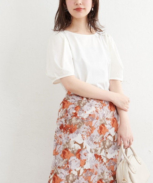 natural couture(ナチュラルクチュール)の「タックスリーブTシャツ(Tシャツ/カットソー・レディース・ミント/カーキ/オフホワイト/ブラック/ピンク・FREE)」の6枚目の写真