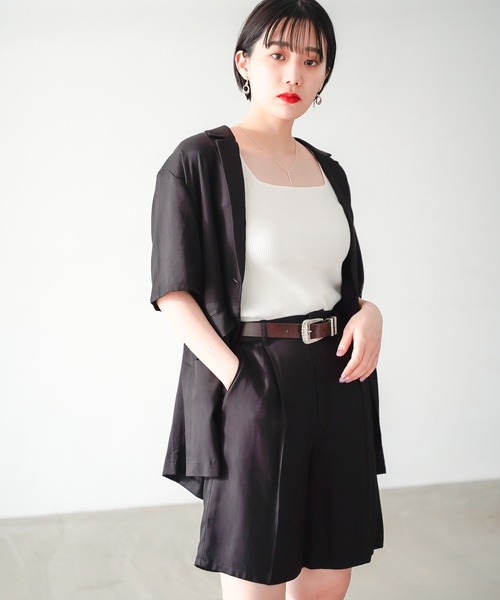 PAGEBOY(ページボーイ)の「クリアリネンショートスリーブジャケット (セットアップ対応)(セットアップ・レディース・ブラック/ブラウン系その他/グレイッシュベージュ・FREE)」の4枚目の写真