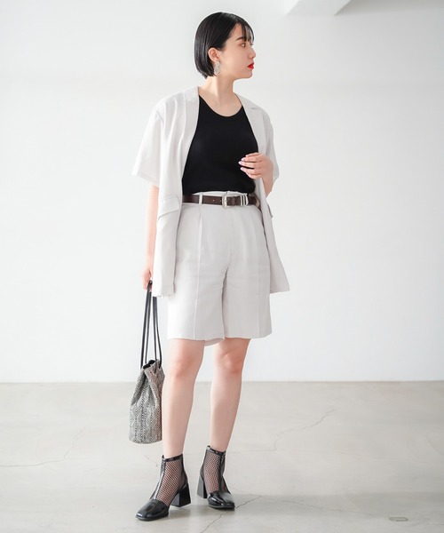 PAGEBOY(ページボーイ)の「クリアリネンショートスリーブジャケット (セットアップ対応)(セットアップ・レディース・ブラック/ブラウン系その他/グレイッシュベージュ・FREE)」の12枚目の写真