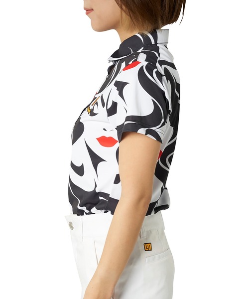 Loudmouth(ラウドマウス)の「LOUDMOUTH/ラウドマウス ゴルフウェア ブランド ロゴ刺繍 総柄 吸汗速乾 UVカット 半袖 ポロシャツ(ポロシャツ・レディース・ブルー系その他2/ホワイト×ブラック・S/LL/L/M)」の10枚目の写真