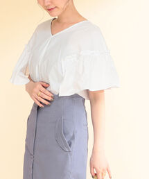 Ray BEAMS | Ray BEAMS / ギャザー フリルスリーブ Vネック ブラウス(シャツ/ブラウス)
