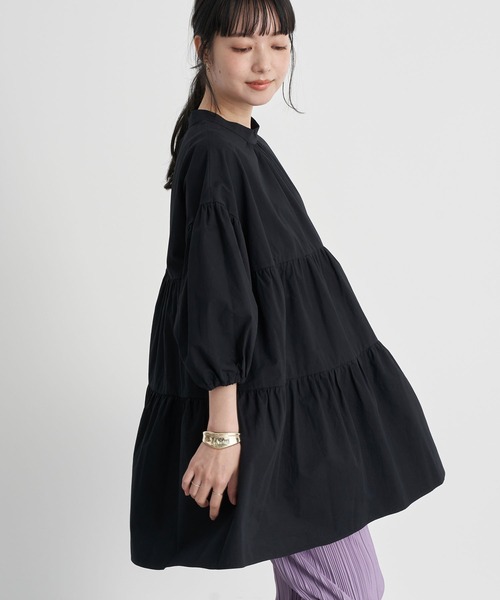 earth music&ecology（アースミュージックアンドエコロジー）の「【WEB限定】ティアードギャザーチュニック ＊（チュニック・レディース・ブラック/オフホワイト/ライトグリーン/その他8・FREE）」の3枚目の写真