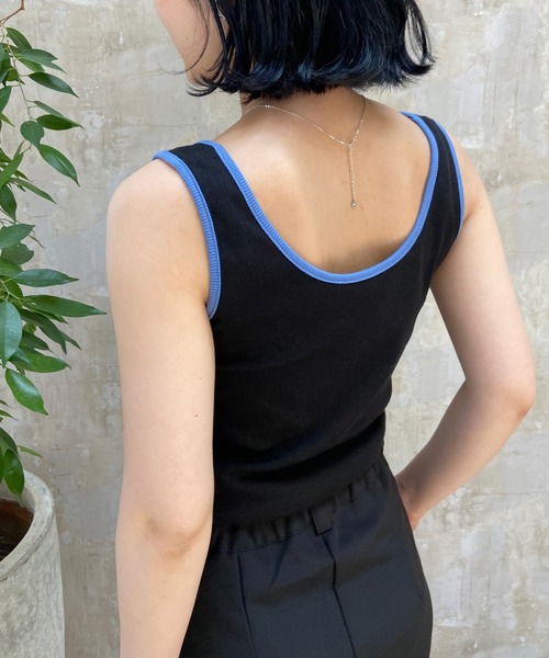 Lull（ルル）の「【Lull / ルル】バイカラー2wayリブタンク（タンクトップ・レディース・ブラック/ベージュ/ミント・ONESIZE）」の7枚目の写真