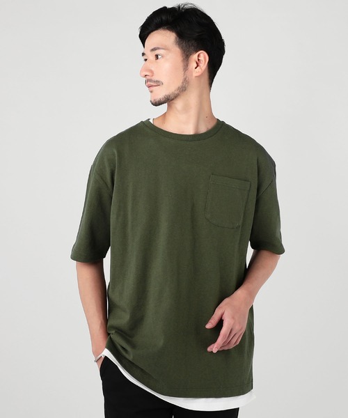 LIL VENDARS(リルヴェンダース)の「USAコットンポケット付きベビーウエイトワイド半袖カットソー(Tシャツ/カットソー・メンズ・ホワイト/ブラック/グレー/カーキ/サックスブルー/オレンジ/ミント/クリーム/ダークパープル/ラベンダー/スモークピンク/ダークベージュ・M/L)」の7枚目の写真