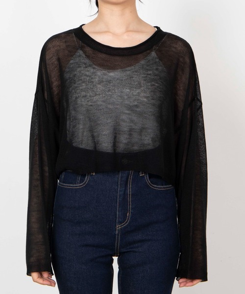 WEGO（ウィゴー）の「WEGO/シアーショートニット（ニット/セーター・レディース・オフホワイト/サックスブルー/オレンジ/ブラック・FREE）」の17枚目の写真