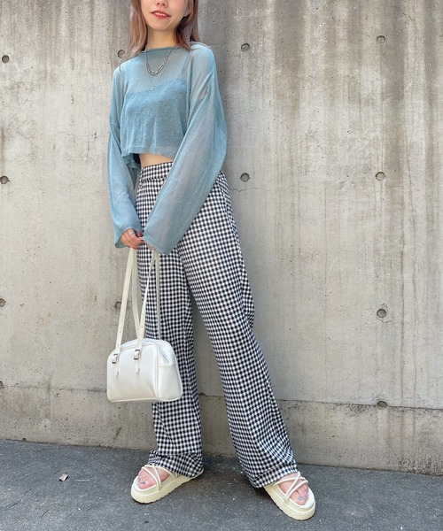 WEGO（ウィゴー）の「WEGO/シアーショートニット（ニット/セーター・レディース・オフホワイト/サックスブルー/オレンジ/ブラック・FREE）」の15枚目の写真