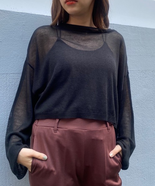 WEGO（ウィゴー）の「WEGO/シアーショートニット（ニット/セーター・レディース・オフホワイト/サックスブルー/オレンジ/ブラック・FREE）」の8枚目の写真