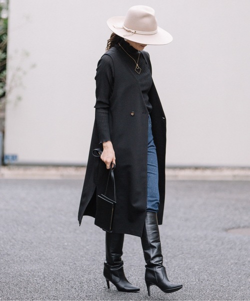 ELVENCE DEUX(エルベンスドゥ)の「ロングジレ(その他アウター・レディース・ブラック/モカ・FREE)」の4枚目の写真