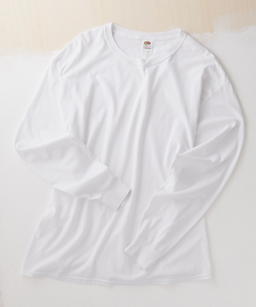 FRUIT OF THE LOOM（フルーツオブザルーム）の「FRUIT OF THE LOOM Crew Neck Cut & Sew Cotton Long Sleeve フルーツオブザルーム ロングスリーブカットソー（Tシャツ/カットソー・メンズ・ホワイト/ヘザーグレー/ブラウン/パープル/チャコールグレー/ネイビー/ブラック・L/M/XL）」の2枚目の写真