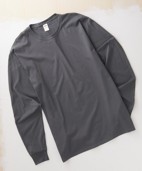 FRUIT OF THE LOOM（フルーツオブザルーム）の「FRUIT OF THE LOOM Crew Neck Cut & Sew Cotton Long Sleeve フルーツオブザルーム ロングスリーブカットソー（Tシャツ/カットソー・メンズ・ホワイト/ヘザーグレー/ブラウン/パープル/チャコールグレー/ネイビー/ブラック・L/M/XL）」の4枚目の写真