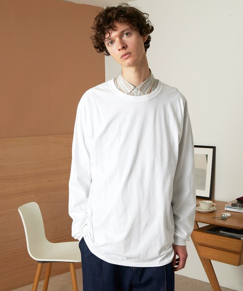 FRUIT OF THE LOOM（フルーツオブザルーム）の「FRUIT OF THE LOOM Crew Neck Cut & Sew Cotton Long Sleeve フルーツオブザルーム ロングスリーブカットソー（Tシャツ/カットソー・メンズ・ホワイト/ヘザーグレー/ブラウン/パープル/チャコールグレー/ネイビー/ブラック・L/M/XL）」の8枚目の写真