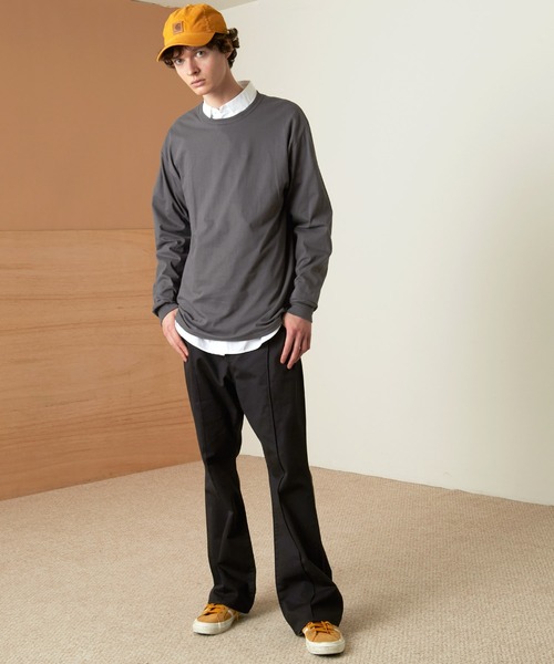 FRUIT OF THE LOOM（フルーツオブザルーム）の「FRUIT OF THE LOOM Crew Neck Cut & Sew Cotton Long Sleeve フルーツオブザルーム ロングスリーブカットソー（Tシャツ/カットソー・メンズ・ホワイト/ヘザーグレー/ブラウン/パープル/チャコールグレー/ネイビー/ブラック・L/M/XL）」の17枚目の写真