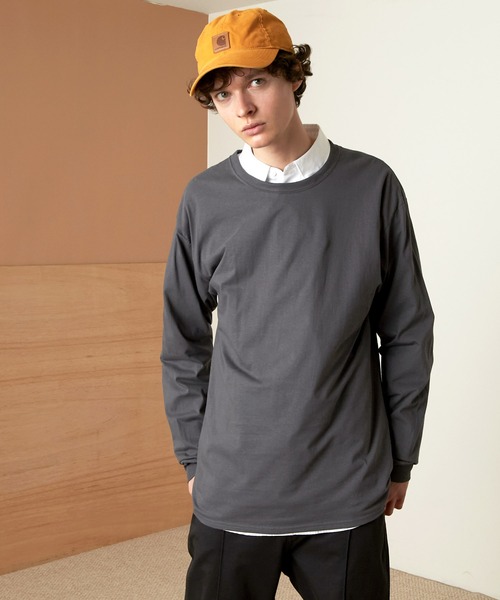 FRUIT OF THE LOOM（フルーツオブザルーム）の「FRUIT OF THE LOOM Crew Neck Cut & Sew Cotton Long Sleeve フルーツオブザルーム ロングスリーブカットソー（Tシャツ/カットソー・メンズ・ホワイト/ヘザーグレー/ブラウン/パープル/チャコールグレー/ネイビー/ブラック・L/M/XL）」の9枚目の写真
