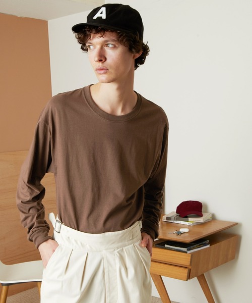 FRUIT OF THE LOOM（フルーツオブザルーム）の「FRUIT OF THE LOOM Crew Neck Cut & Sew Cotton Long Sleeve フルーツオブザルーム ロングスリーブカットソー（Tシャツ/カットソー・メンズ・ホワイト/ヘザーグレー/ブラウン/パープル/チャコールグレー/ネイビー/ブラック・L/M/XL）」の10枚目の写真