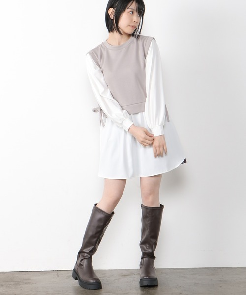 Honeys（ハニーズ）の「レイヤード風チュニック（チュニック・レディース・ブラック/ベージュ/ブルー/グレイッシュベージュ・S/M/L）」の18枚目の写真
