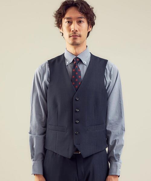 WORK TRIP OUTFITS GREEN LABEL RELAXING（ワークトリップアウトフィッツグリーンレーベル リラクシング）の「WTO シャンブレー 5B スーツベスト -ウォッシャブル- ＊＊（スーツベスト・メンズ・ダークブラウン/ネイビー・XXS/40/XL/50/XS/42/S/44/M/46/L/48）」の5枚目の写真