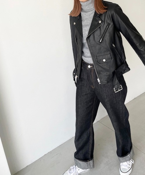 CANAL JEAN（キャナルジーン）の「NAF(ナフ) vintage風レザーライダースジャケット（ライダースジャケット・レディース・ブラック・36/38）」の4枚目の写真