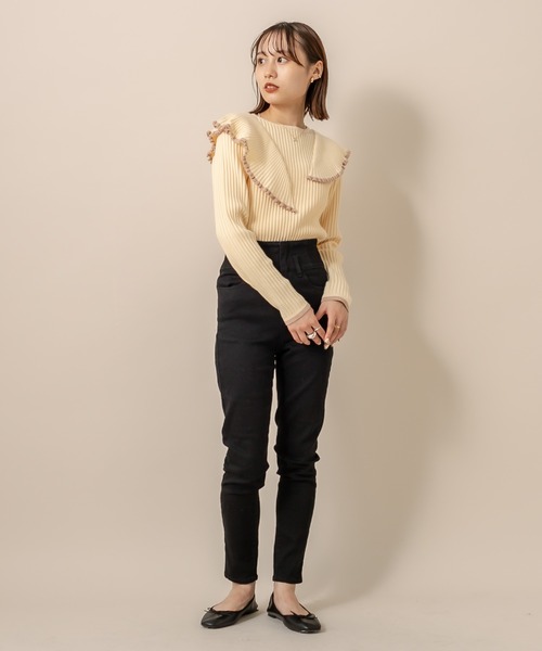 mline（エムライン）の「[mline] WEB限定 配色フリルニット（ニット/セーター・レディース・ブラック/グリーン/アイボリー・FREE）」の20枚目の写真