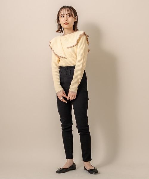 mline（エムライン）の「[mline] WEB限定 配色フリルニット（ニット/セーター・レディース・ブラック/グリーン/アイボリー・FREE）」の12枚目の写真