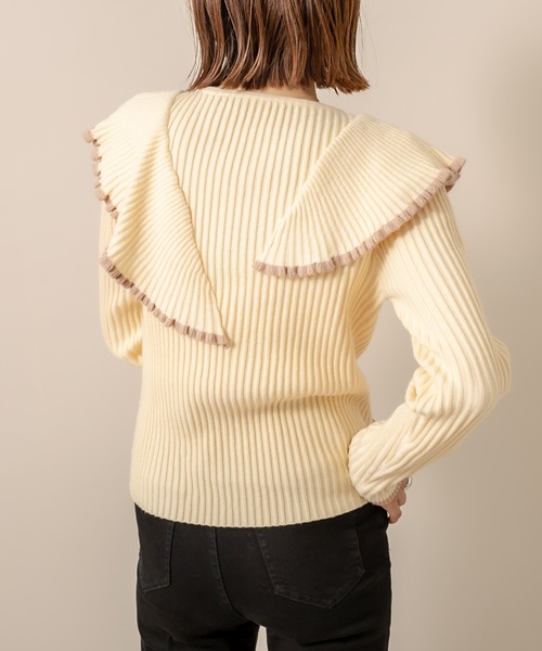 mline（エムライン）の「[mline] WEB限定 配色フリルニット（ニット/セーター・レディース・ブラック/グリーン/アイボリー・FREE）」の19枚目の写真