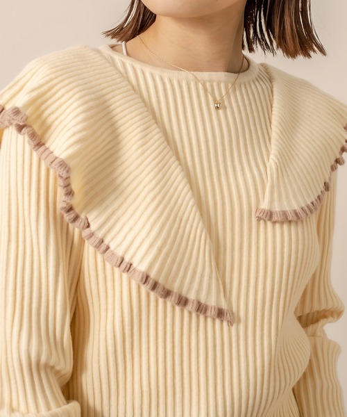 mline（エムライン）の「[mline] WEB限定 配色フリルニット（ニット/セーター・レディース・ブラック/グリーン/アイボリー・FREE）」の15枚目の写真