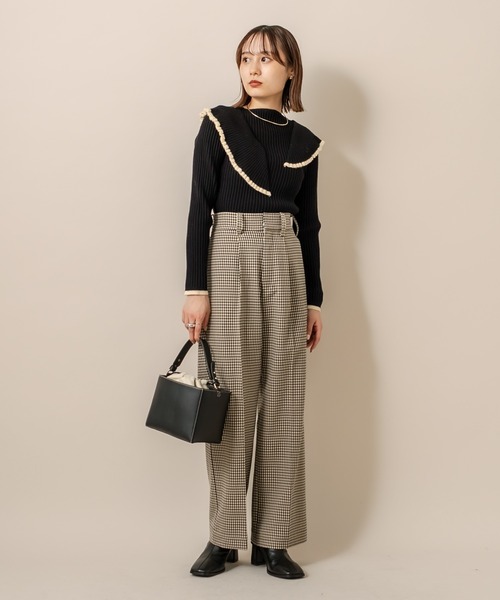 mline（エムライン）の「[mline] WEB限定 配色フリルニット（ニット/セーター・レディース・ブラック/グリーン/アイボリー・FREE）」の6枚目の写真