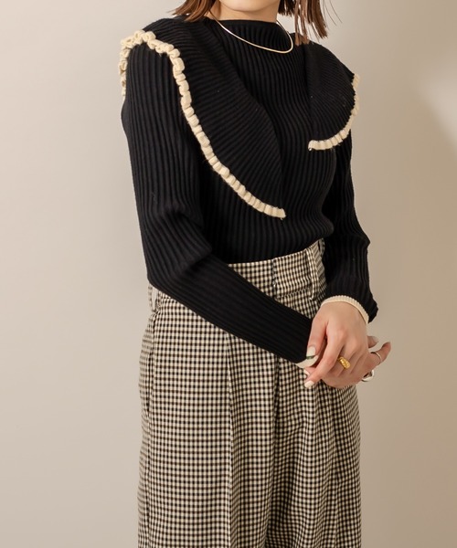 mline（エムライン）の「[mline] WEB限定 配色フリルニット（ニット/セーター・レディース・ブラック/グリーン/アイボリー・FREE）」の14枚目の写真