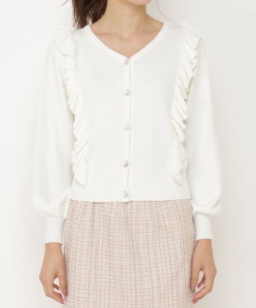 WILLSELECTION（ウィルセレクション）の「ビジューボタンラッフルカーデトップス（カーディガン/ボレロ・レディース・オフホワイト/ピンク/ラベンダー/グリーン・MEDIUM）」の10枚目の写真