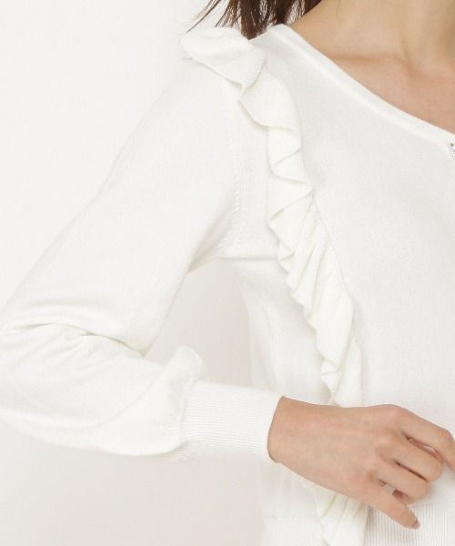 WILLSELECTION（ウィルセレクション）の「ビジューボタンラッフルカーデトップス（カーディガン/ボレロ・レディース・オフホワイト/ピンク/ラベンダー/グリーン・MEDIUM）」の13枚目の写真