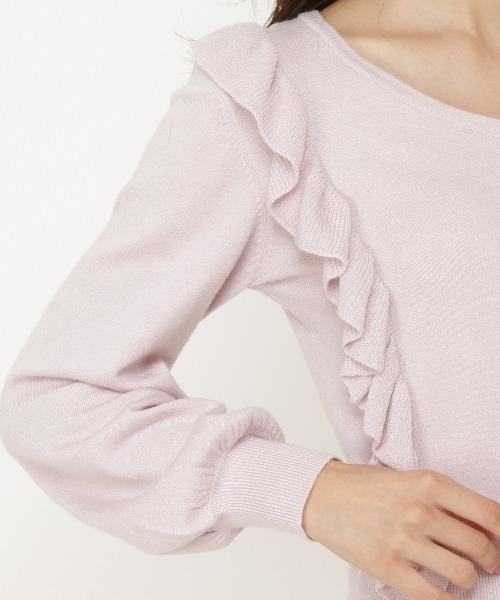 WILLSELECTION（ウィルセレクション）の「ビジューボタンラッフルカーデトップス（カーディガン/ボレロ・レディース・オフホワイト/ピンク/ラベンダー/グリーン・MEDIUM）」の6枚目の写真