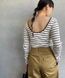 [MILLER/ミラー] カップ付き バックコンシャス ロングスリーブボーダーリブTシャツ