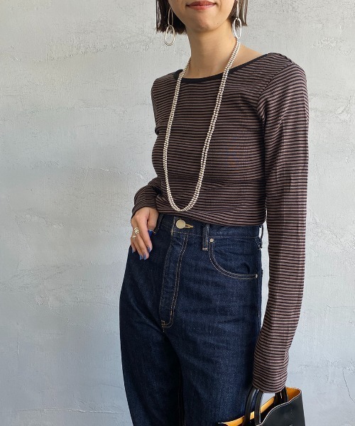 MILLER（ミラー）の「[MILLER/ミラー] カップ付き バックコンシャス ロングスリーブボーダーリブTシャツ（Tシャツ/カットソー・レディース・オフホワイト/ブラウン/グリーン/ブルー/オレンジ/グリーン系2・F）」の22枚目の写真