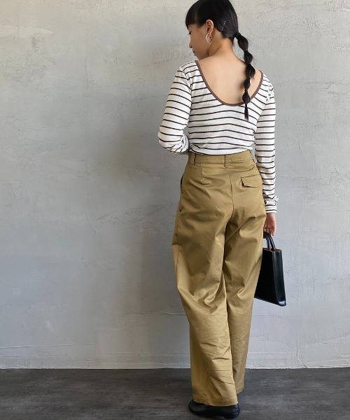 MILLER（ミラー）の「[MILLER/ミラー] カップ付き バックコンシャス ロングスリーブボーダーリブTシャツ（Tシャツ/カットソー・レディース・オフホワイト/ブラウン/グリーン/ブルー/オレンジ/グリーン系2・F）」の19枚目の写真