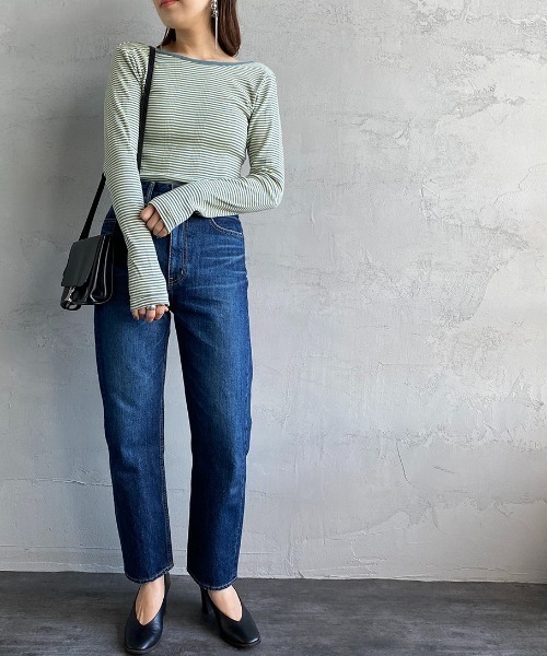 MILLER（ミラー）の「[MILLER/ミラー] カップ付き バックコンシャス ロングスリーブボーダーリブTシャツ（Tシャツ/カットソー・レディース・オフホワイト/ブラウン/グリーン/ブルー/オレンジ/グリーン系2・F）」の7枚目の写真