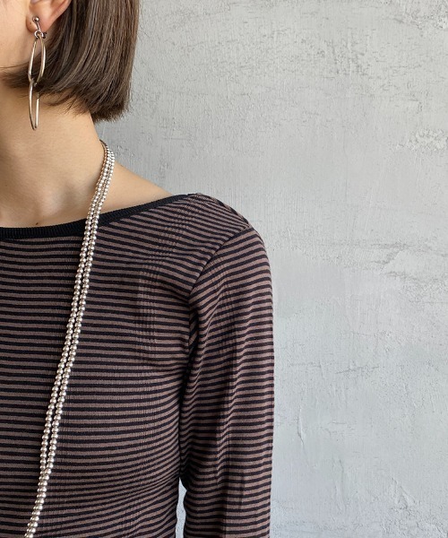 MILLER（ミラー）の「[MILLER/ミラー] カップ付き バックコンシャス ロングスリーブボーダーリブTシャツ（Tシャツ/カットソー・レディース・オフホワイト/ブラウン/グリーン/ブルー/オレンジ/グリーン系2・F）」の16枚目の写真