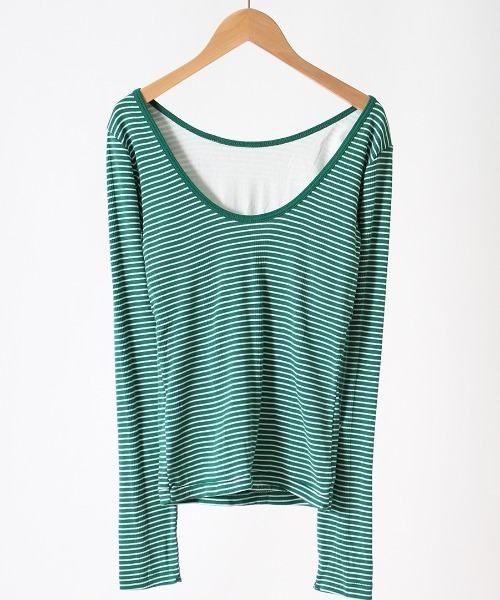 MILLER（ミラー）の「[MILLER/ミラー] カップ付き バックコンシャス ロングスリーブボーダーリブTシャツ（Tシャツ/カットソー・レディース・オフホワイト/ブラウン/グリーン/ブルー/オレンジ/グリーン系2・F）」の21枚目の写真