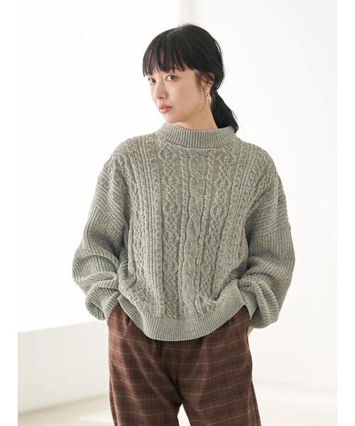 earth music&ecology（アースミュージックアンドエコロジー）の「ベロアモールケーブルプルオーバー　＊（ニット/セーター・レディース・チャコールグレー/パープル/ミント/ホワイト系その他2・FREE）」の15枚目の写真