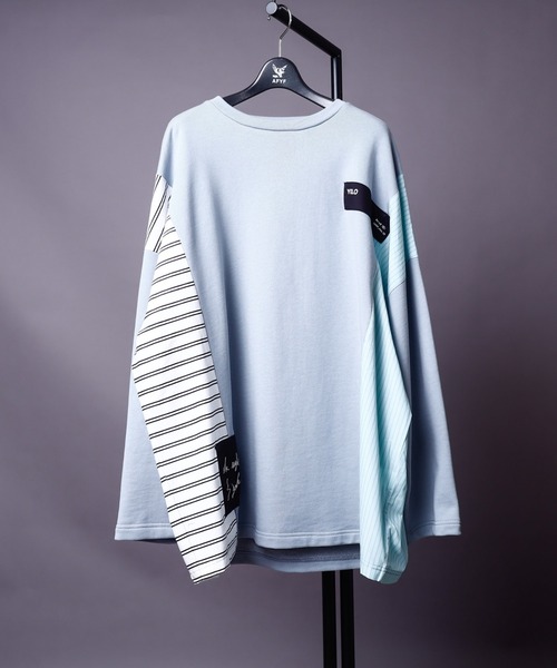 rovtski（ロフトスキー）の「SPRING SIDE CHECK SWEAT/スプリング サイドチェックオーバーサイズ スウェット/トレーナー（スウェット・メンズ・アッシュグレー/ブラック/サックスブルー/ピンク/キナリ・FREE）」の4枚目の写真