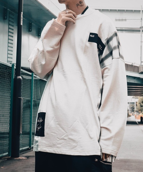 rovtski（ロフトスキー）の「SPRING SIDE CHECK SWEAT/スプリング サイドチェックオーバーサイズ スウェット/トレーナー（スウェット・メンズ・アッシュグレー/ブラック/サックスブルー/ピンク/キナリ・FREE）」の2枚目の写真