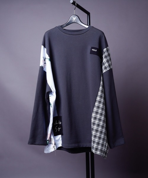 rovtski（ロフトスキー）の「SPRING SIDE CHECK SWEAT/スプリング サイドチェックオーバーサイズ スウェット/トレーナー（スウェット・メンズ・アッシュグレー/ブラック/サックスブルー/ピンク/キナリ・FREE）」の3枚目の写真