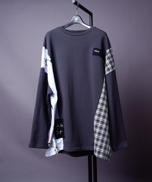 rovtski（ロフトスキー）の「SPRING SIDE CHECK SWEAT/スプリング サイドチェックオーバーサイズ スウェット/トレーナー（スウェット・メンズ・アッシュグレー/ブラック/サックスブルー/ピンク/キナリ・FREE）」の8枚目の写真