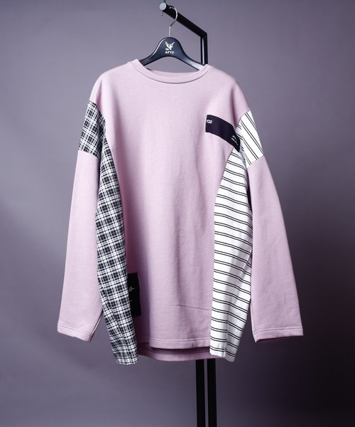 rovtski（ロフトスキー）の「SPRING SIDE CHECK SWEAT/スプリング サイドチェックオーバーサイズ スウェット/トレーナー（スウェット・メンズ・アッシュグレー/ブラック/サックスブルー/ピンク/キナリ・FREE）」の14枚目の写真