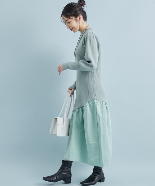VIS（ビス）の「【星玲奈さんコラボ】スリーブコンシャスアシンメトリー切り替えニットワンピース（ワンピース・レディース・ライトグリーン/ベージュ/ブラック・FREE）」の9枚目の写真