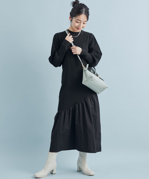 VIS（ビス）の「【星玲奈さんコラボ】スリーブコンシャスアシンメトリー切り替えニットワンピース（ワンピース・レディース・ライトグリーン/ベージュ/ブラック・FREE）」の10枚目の写真