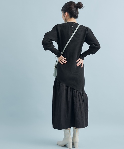 VIS（ビス）の「【星玲奈さんコラボ】スリーブコンシャスアシンメトリー切り替えニットワンピース（ワンピース・レディース・ライトグリーン/ベージュ/ブラック・FREE）」の11枚目の写真