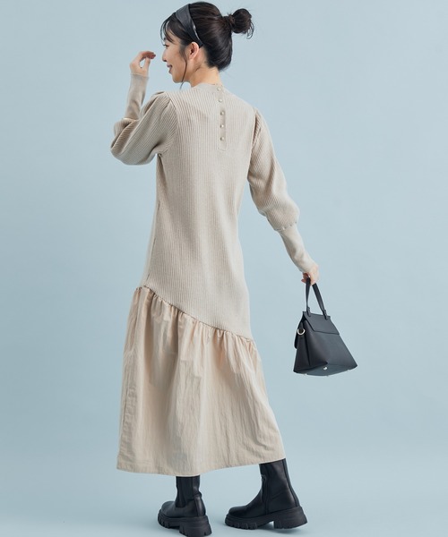 VIS（ビス）の「【星玲奈さんコラボ】スリーブコンシャスアシンメトリー切り替えニットワンピース（ワンピース・レディース・ライトグリーン/ベージュ/ブラック・FREE）」の14枚目の写真