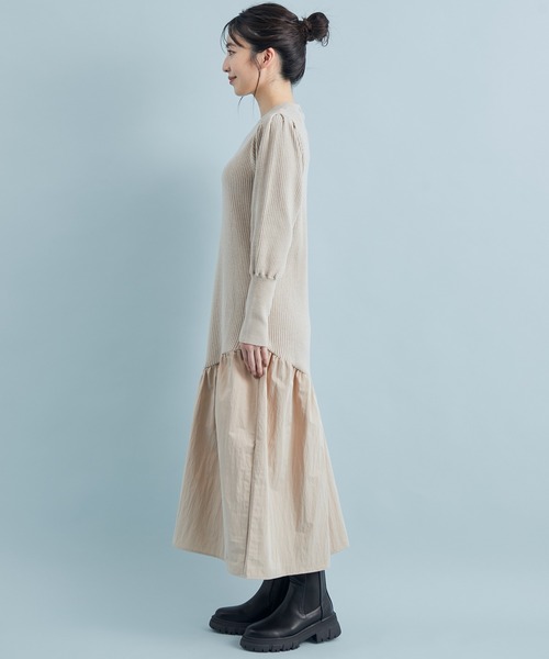 VIS（ビス）の「【星玲奈さんコラボ】スリーブコンシャスアシンメトリー切り替えニットワンピース（ワンピース・レディース・ライトグリーン/ベージュ/ブラック・FREE）」の16枚目の写真